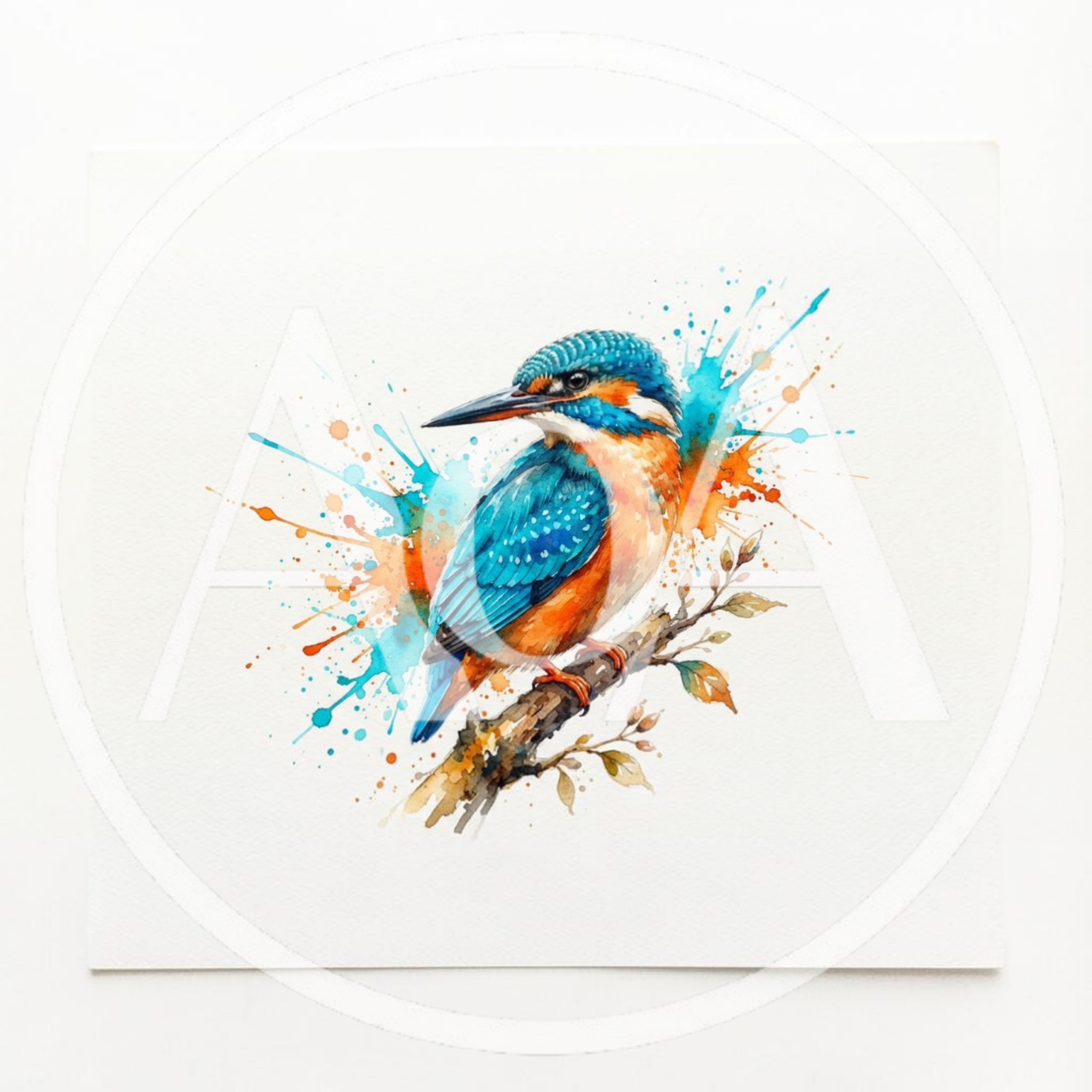 Watercolor Kingfisher Bird Perched On A Branch