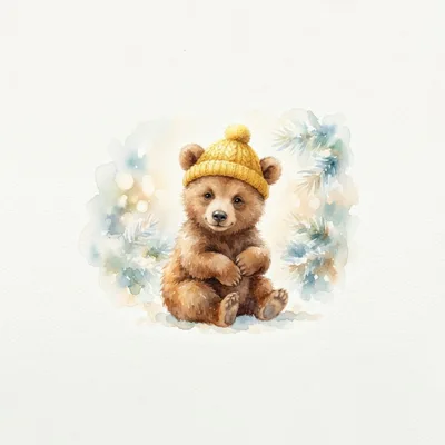 Watercolor Illustration Of A Cute Baby Bear