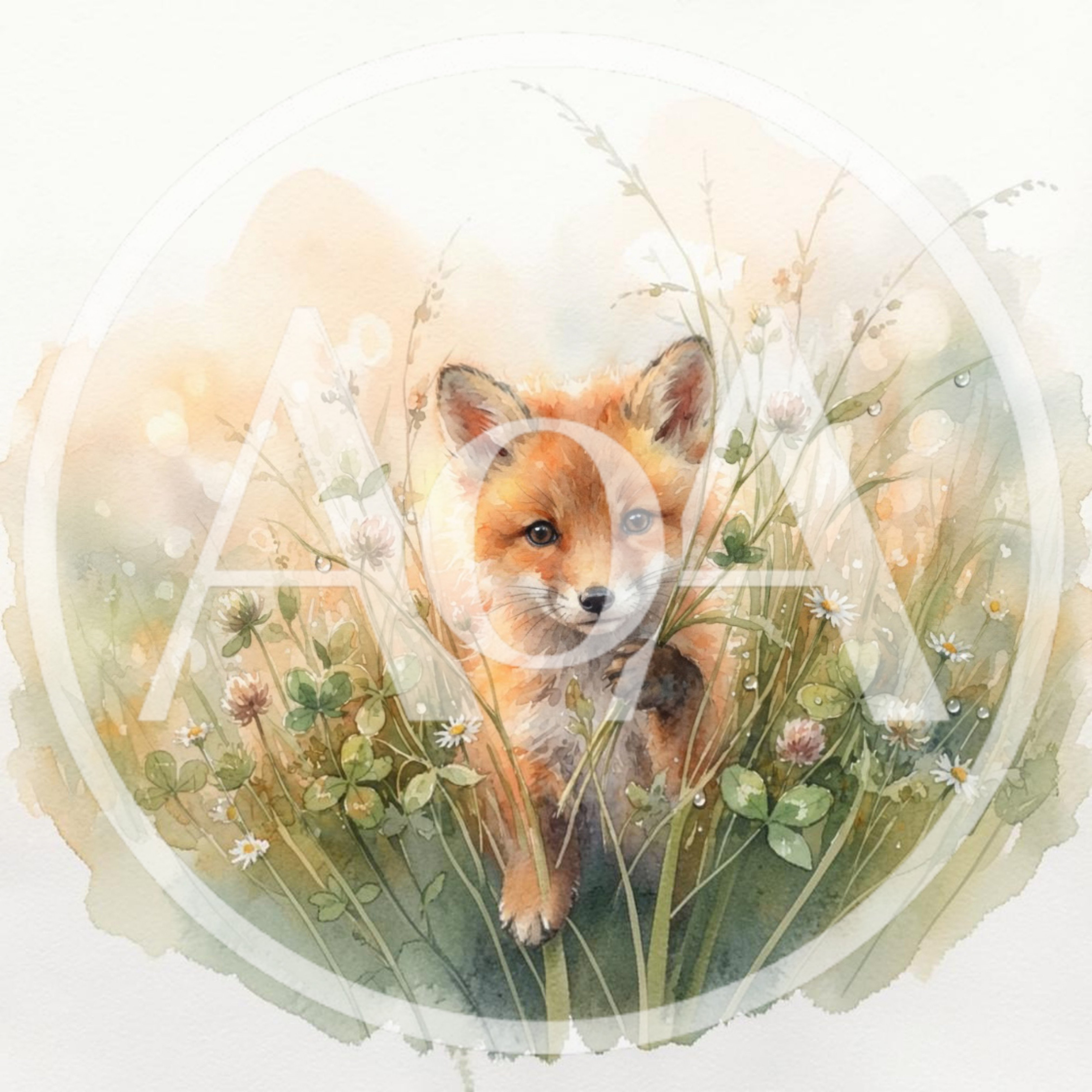 Watercolor Illustration Of A Cute Baby Fox
