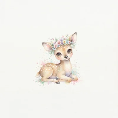 Watercolor Illustration Of A Cute Baby Fawn