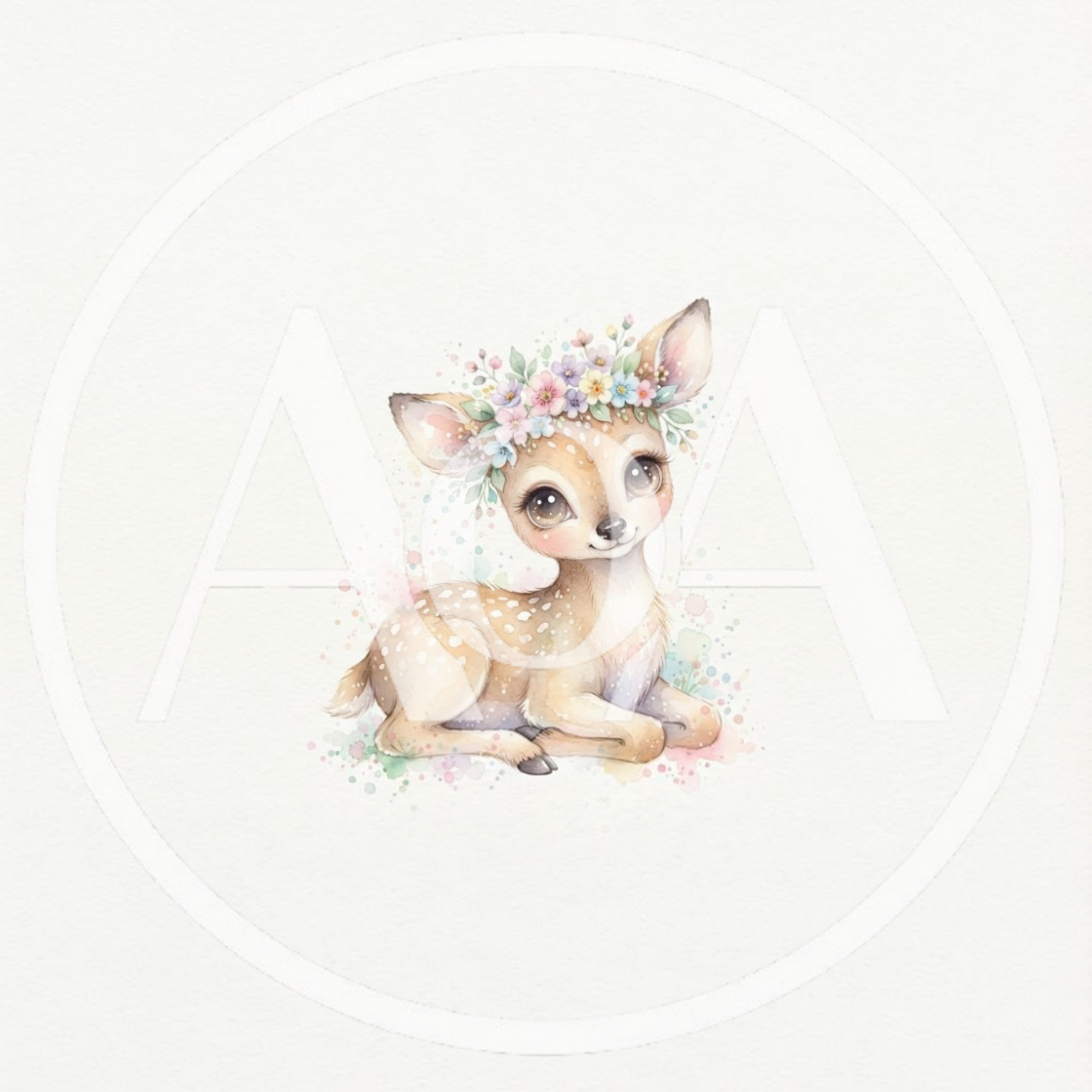Watercolor Illustration Of A Cute Baby Fawn