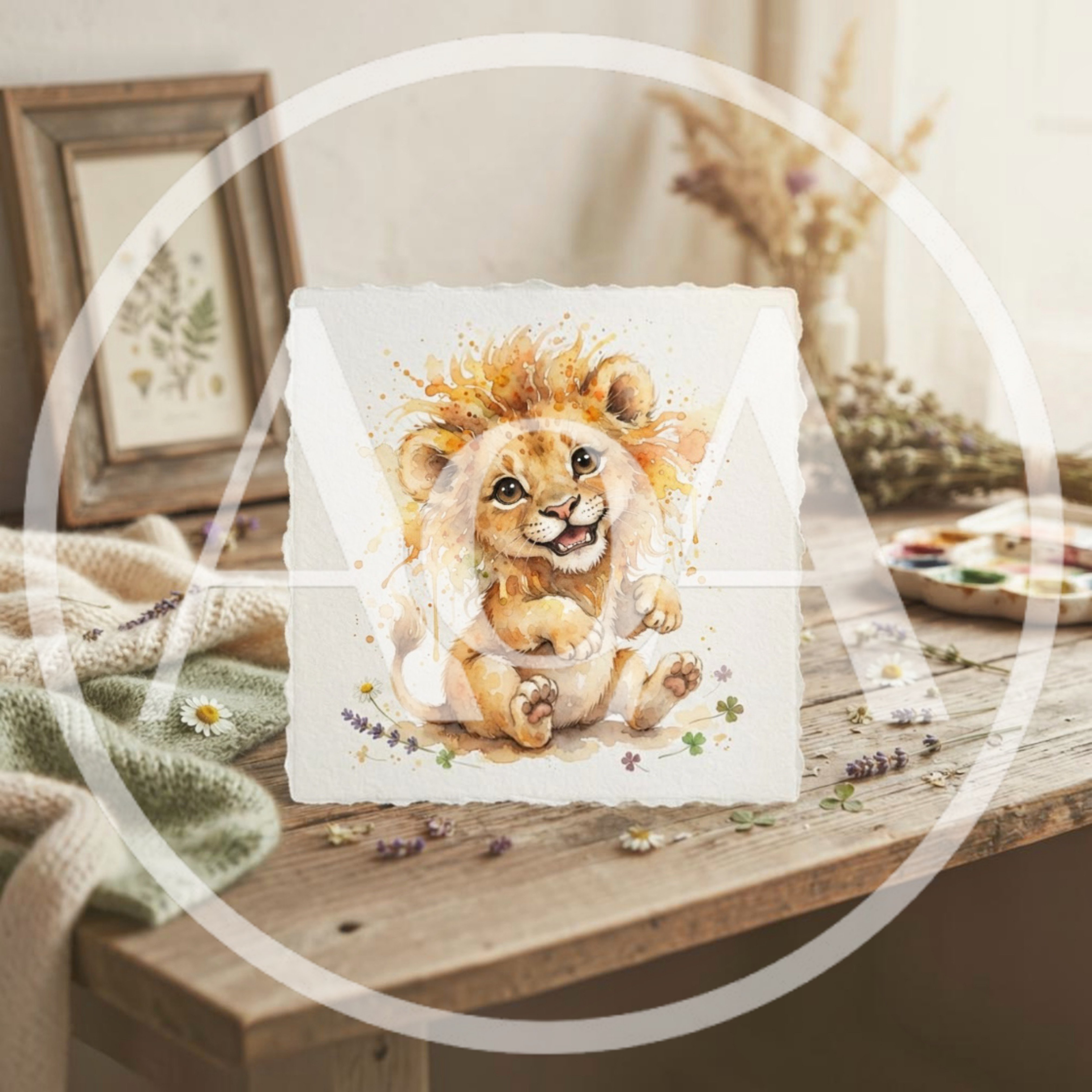 Watercolor Illustration Of A Cute Baby Lion Cub