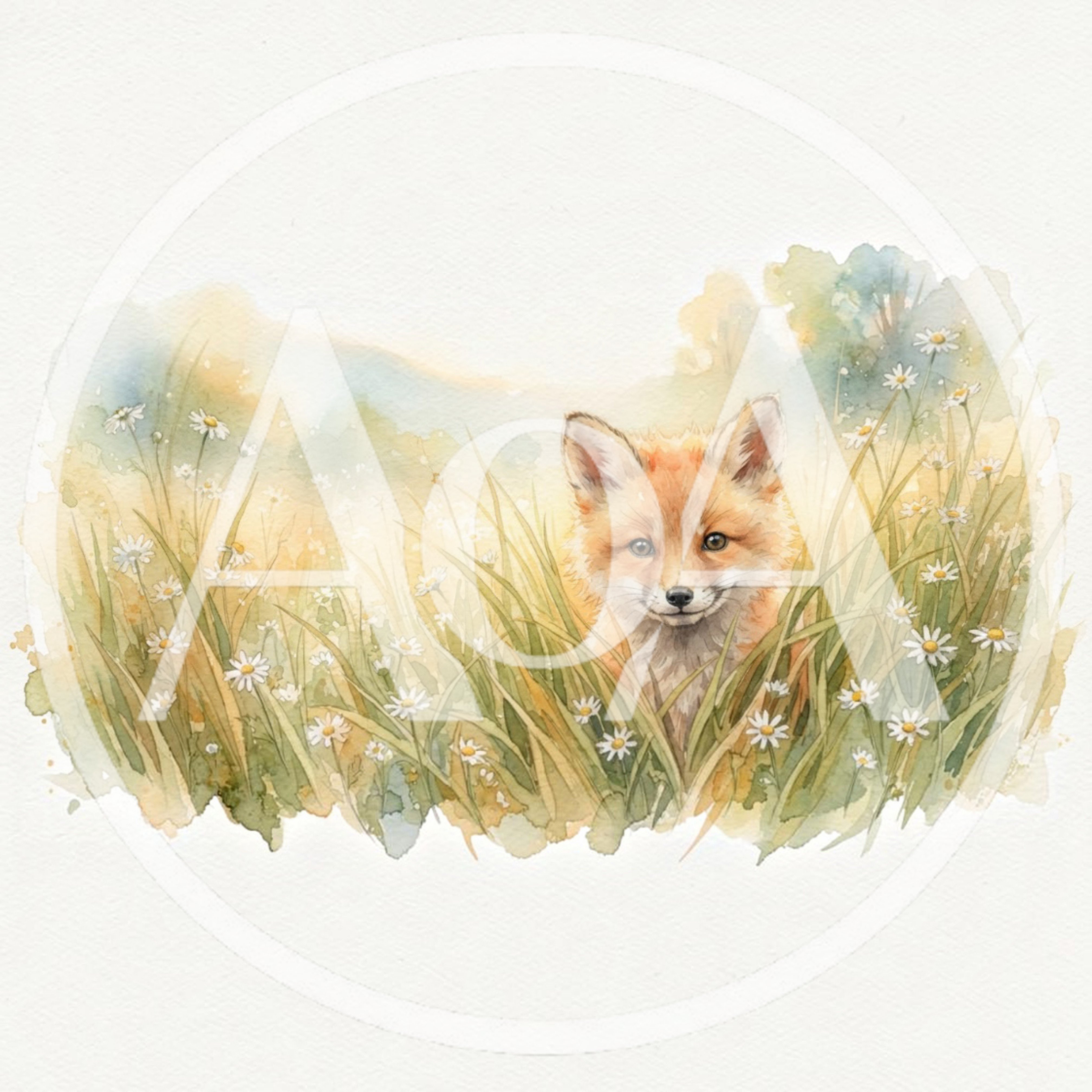 Watercolor Illustration Of A Cute Fox In Daisies