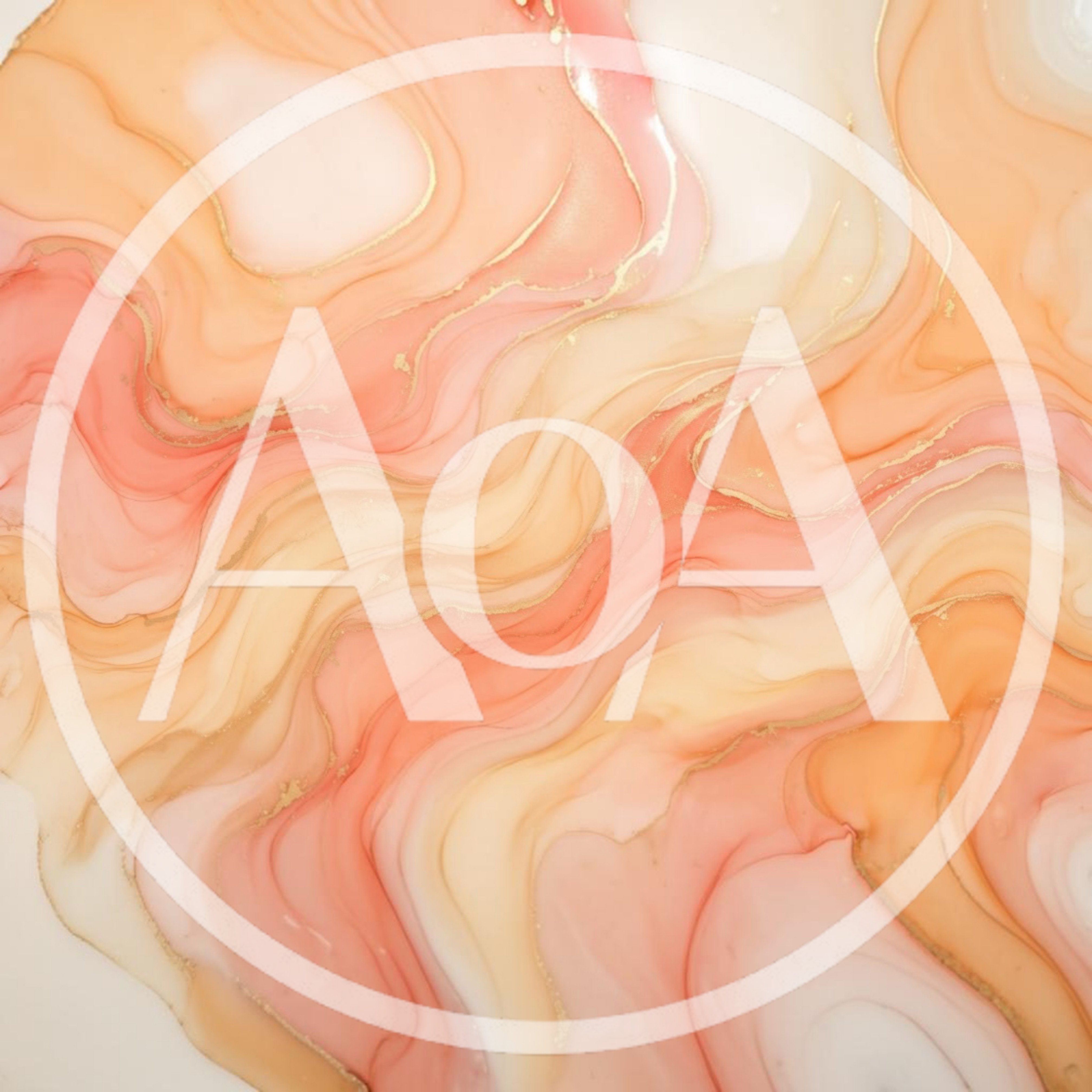 Abstract Alcohol Ink Background With Peach And Gold Swirls
