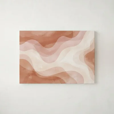 Abstract Watercolor Painting With Wavy Terracotta Layers
