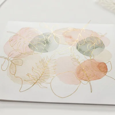 Minimalist Botanical Watercolor Art With Gold Foil Line Work