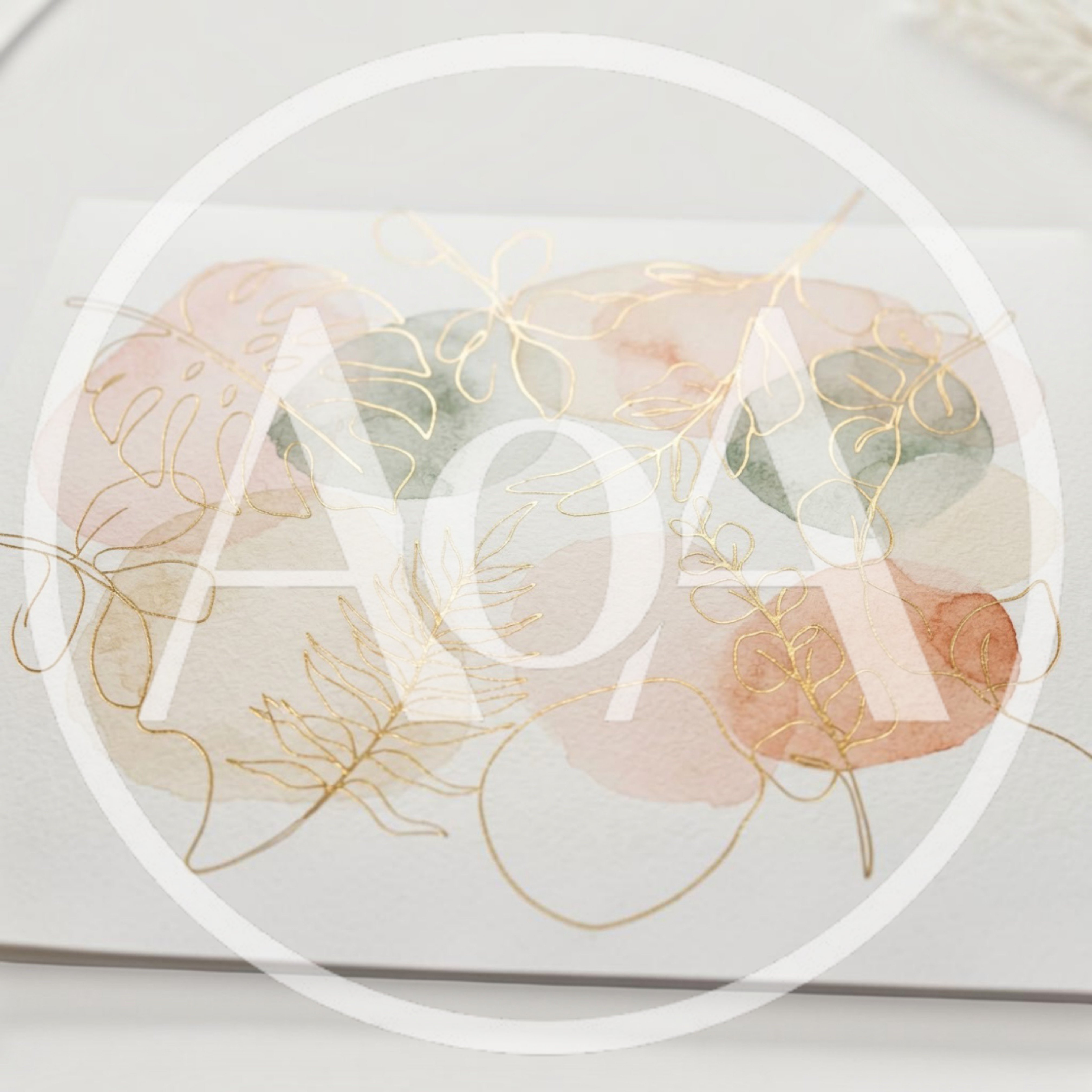 Minimalist Botanical Watercolor Art With Gold Foil Line Work