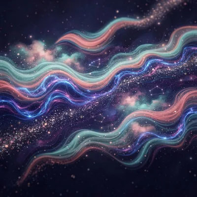 Abstract Cosmic Nebula With Flowing Light Waves