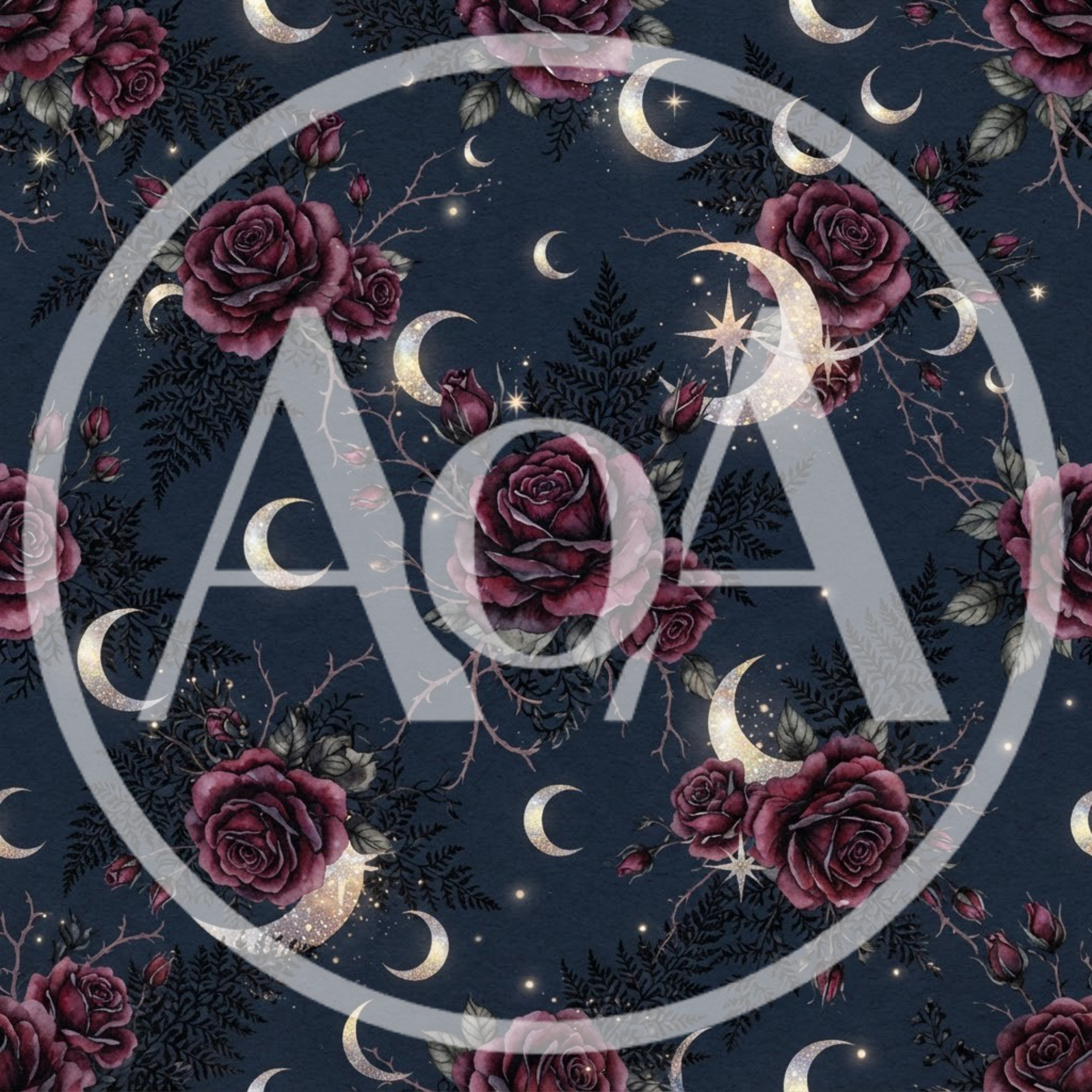 Seamless Pattern With Dark Red Roses And Crescent Moons