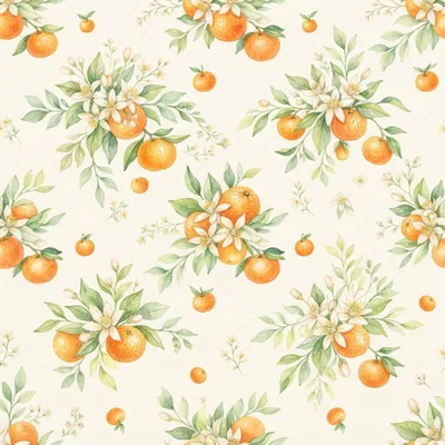 Watercolor Seamless Pattern With Oranges And Blossoms