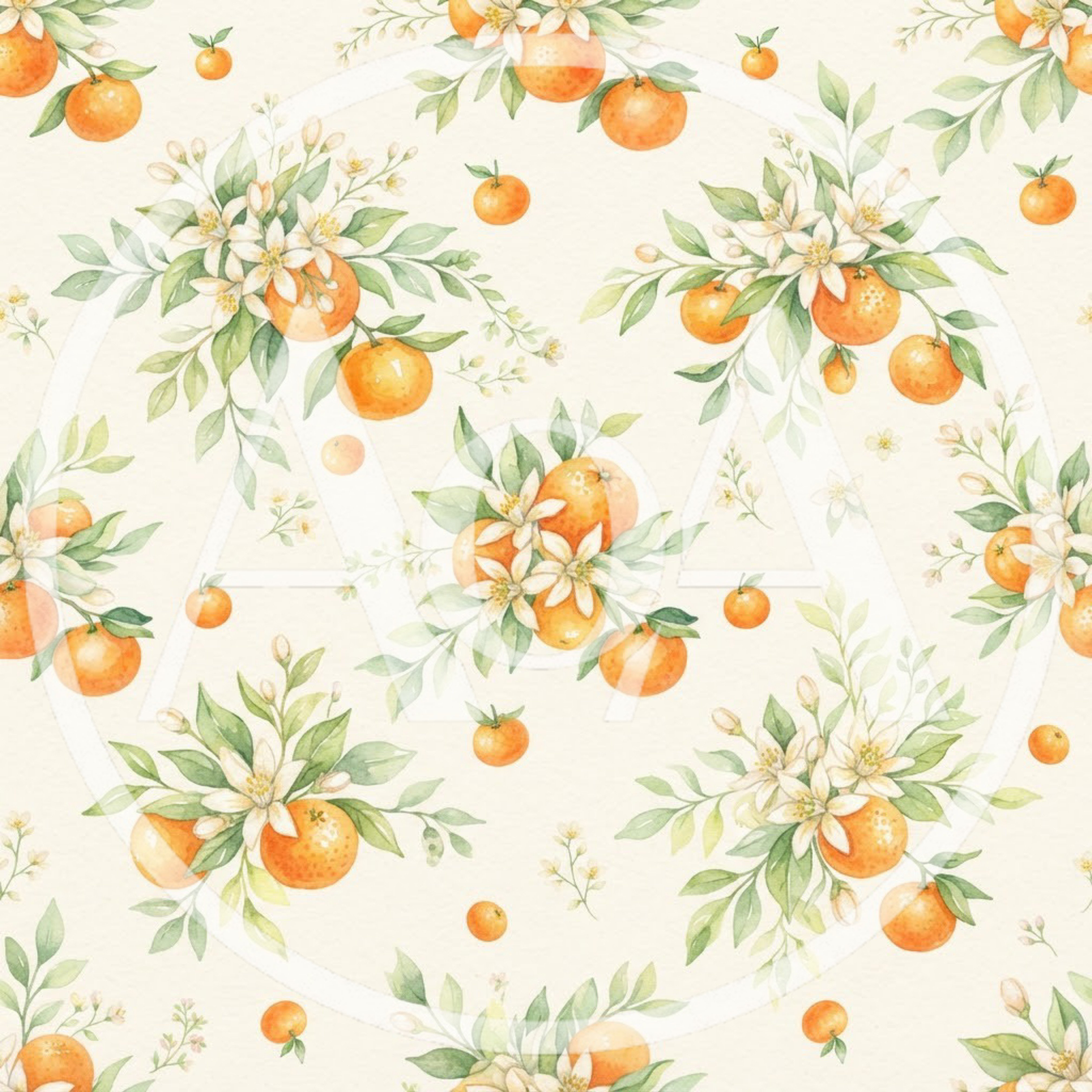 Watercolor Seamless Pattern With Oranges And Blossoms