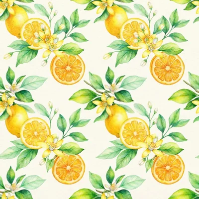 Watercolor Seamless Pattern With Lemons And Orange Slices