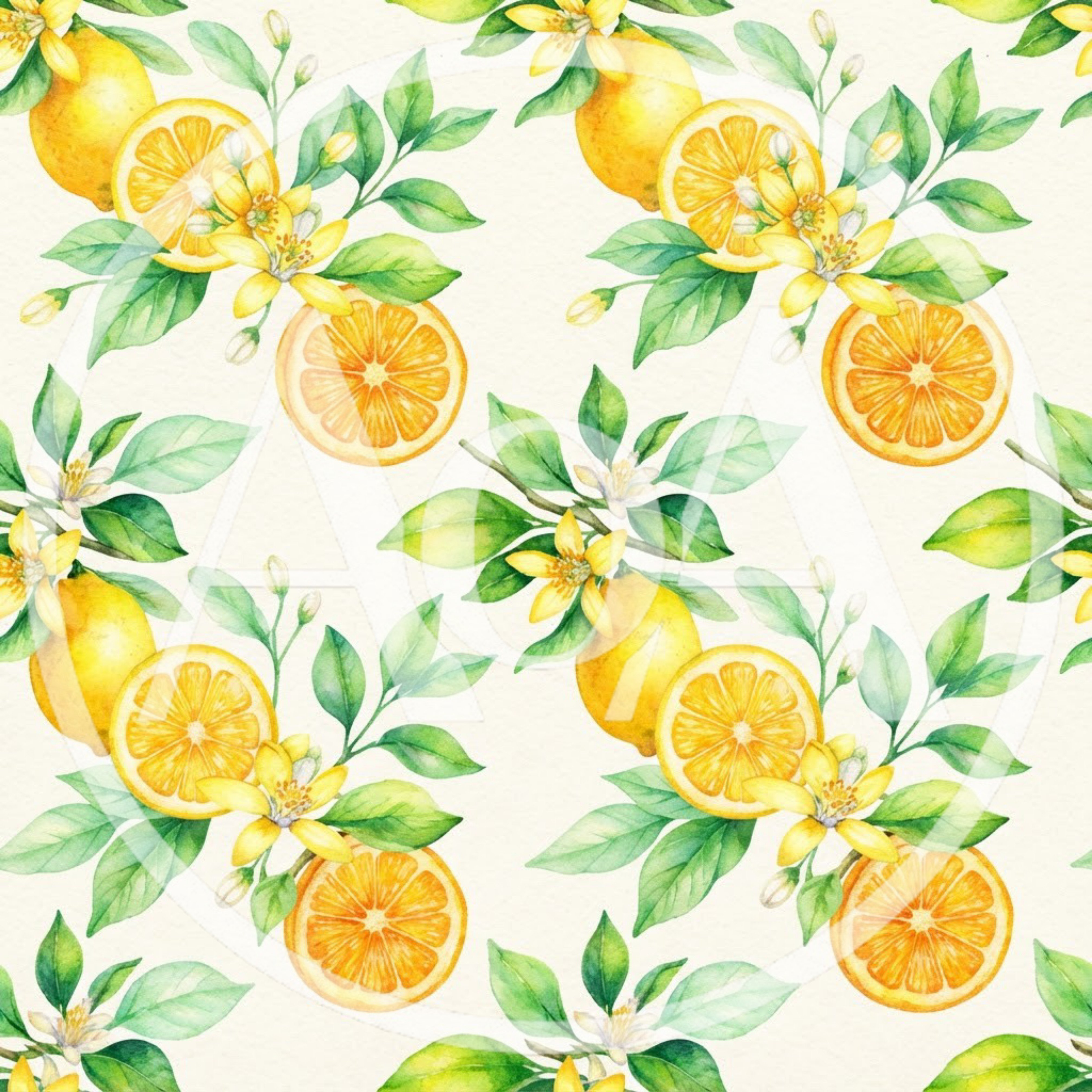 Watercolor Seamless Pattern With Lemons And Orange Slices