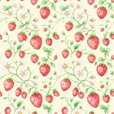 Seamless Pattern With Cute Smiling Strawberries And Flowers