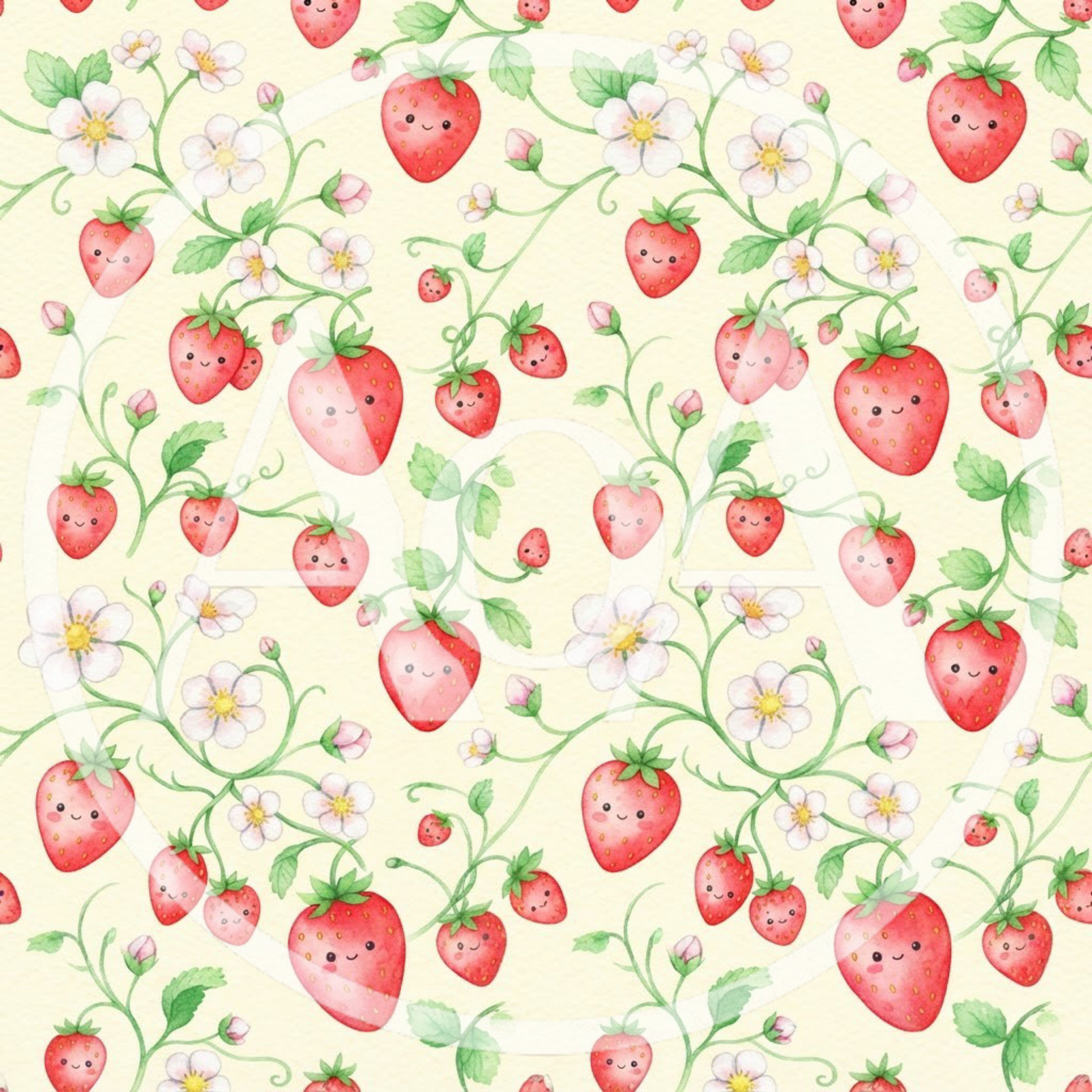 Seamless Pattern With Cute Smiling Strawberries And Flowers