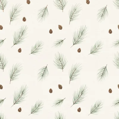 Watercolor Pine Branch and Cone Seamless Pattern