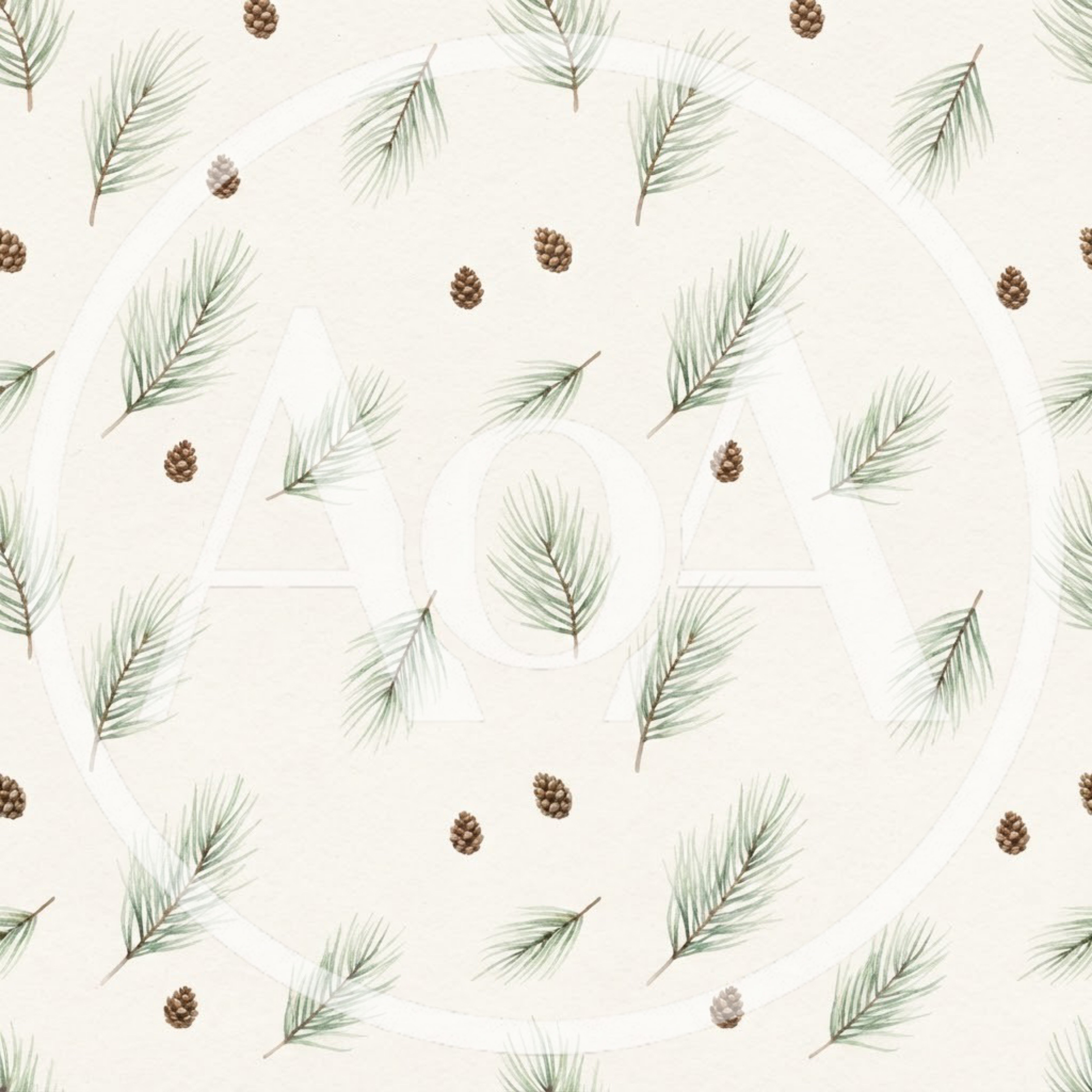 Watercolor Pine Branch and Cone Seamless Pattern