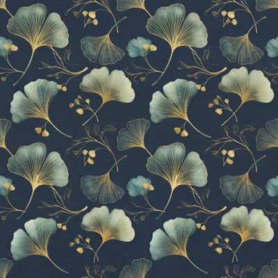 Seamless Pattern With Golden Ginkgo Biloba Leaves