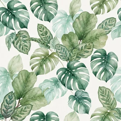 Watercolor Tropical Monstera And Calathea Leaf Pattern