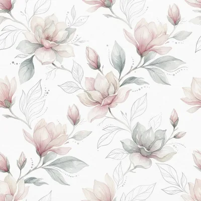 Watercolor Magnolia Floral Seamless Pattern Background
