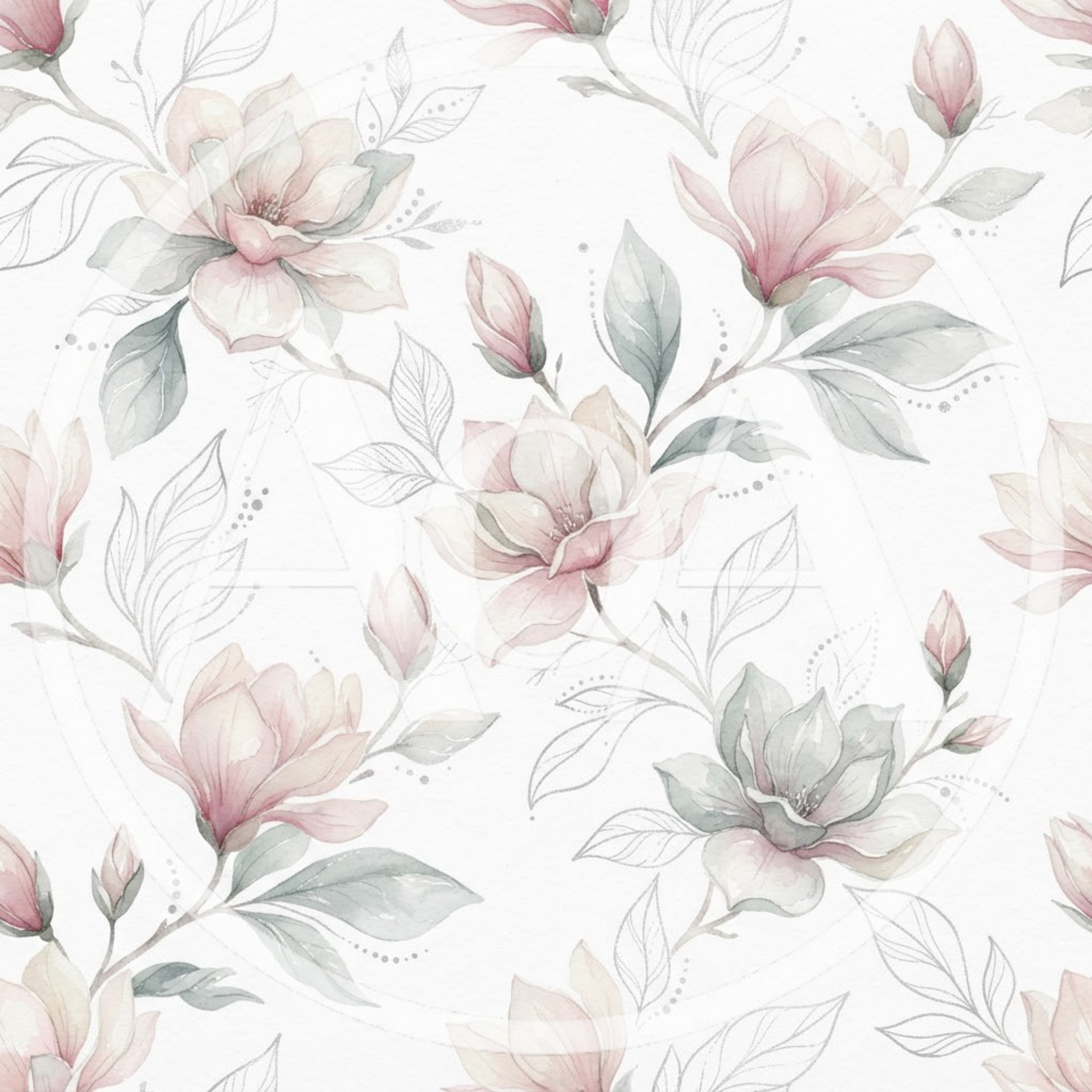 Watercolor Magnolia Floral Seamless Pattern Background