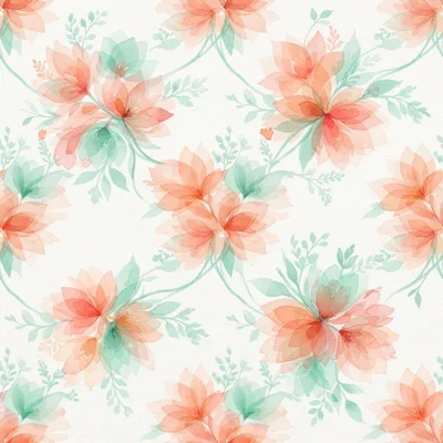 Watercolor Floral Seamless Pattern With Peach Flowers