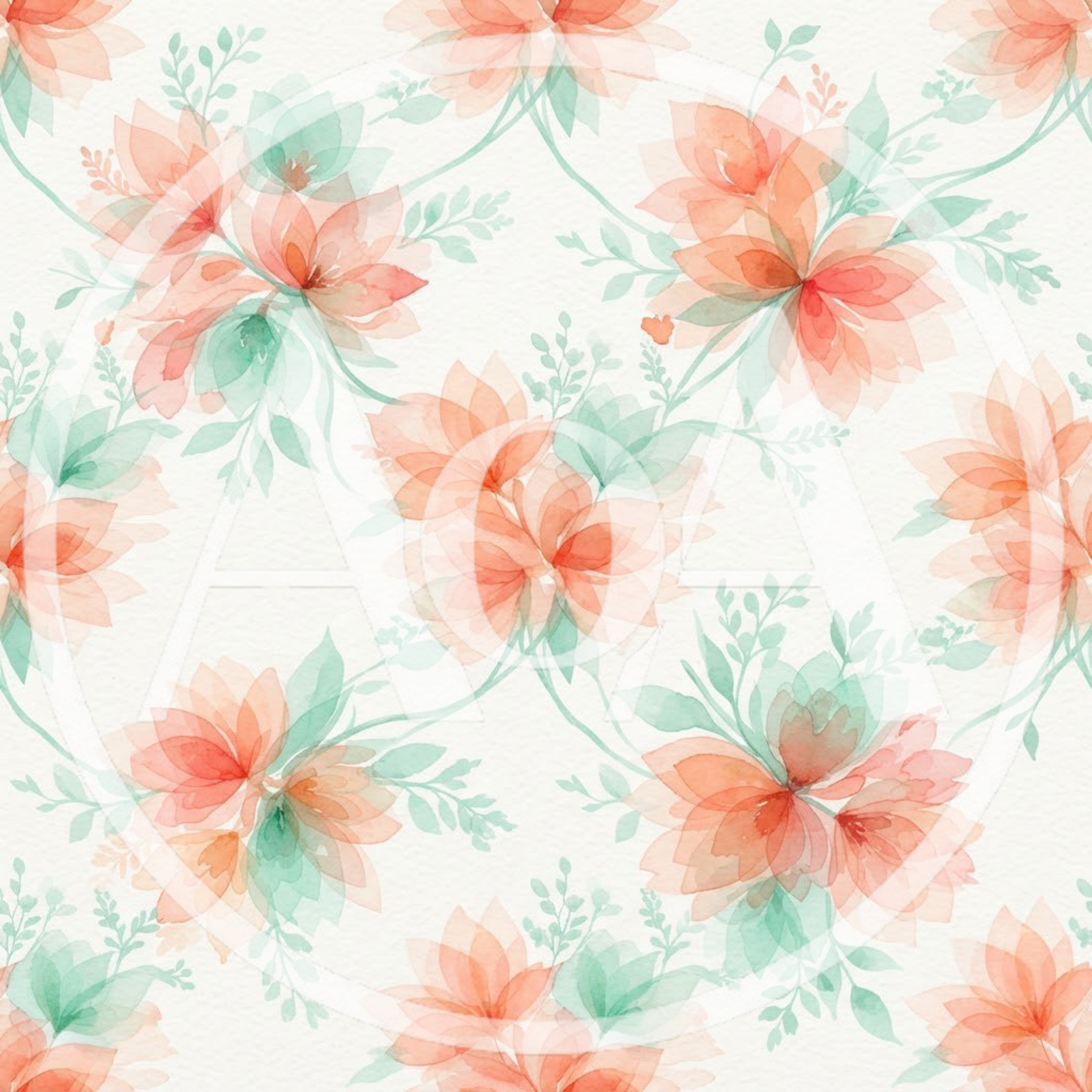 Watercolor Floral Seamless Pattern With Peach Flowers