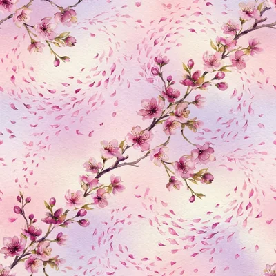 Watercolor Cherry Blossom Branch Seamless Pattern