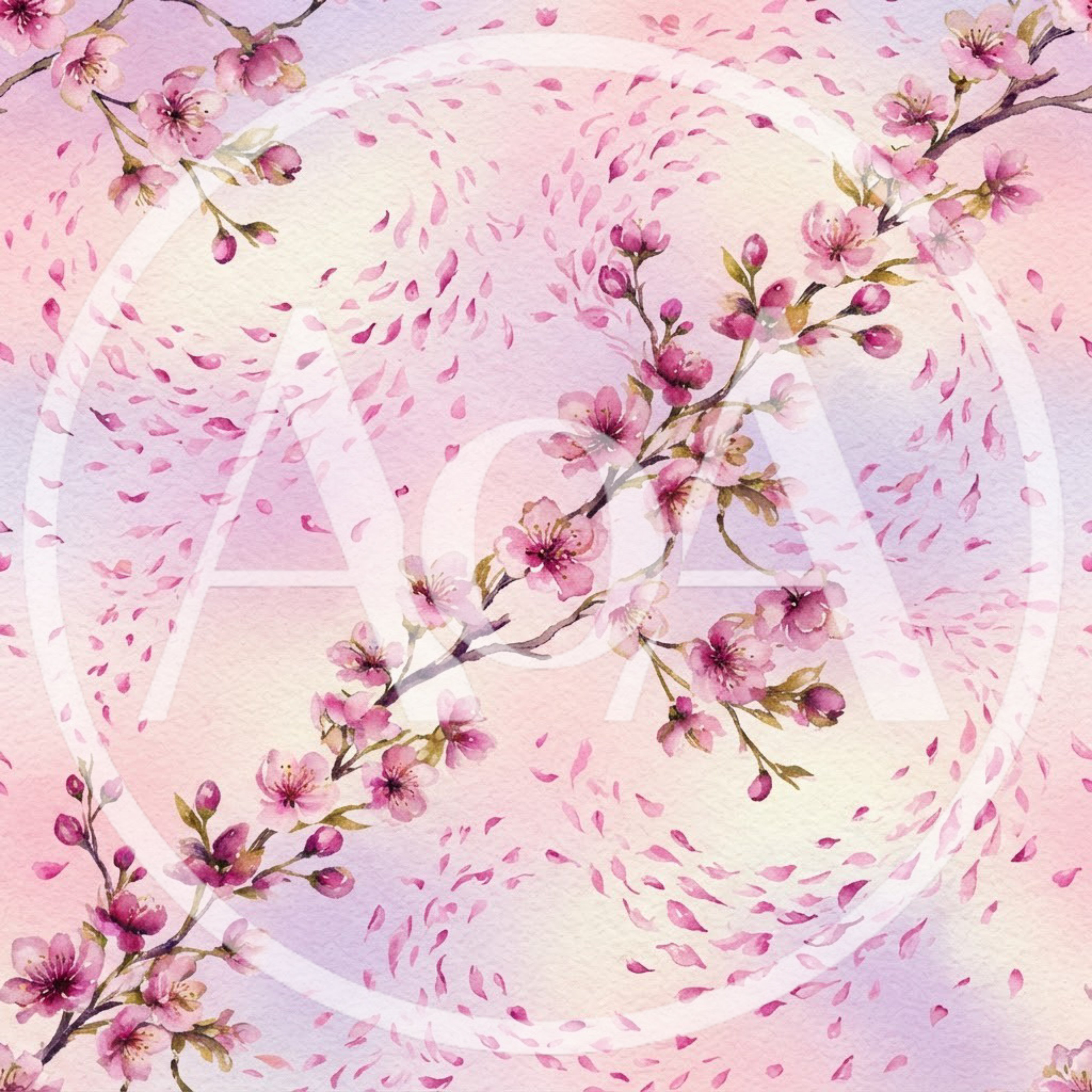 Watercolor Cherry Blossom Branch Seamless Pattern