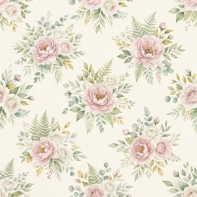 Watercolor Floral Seamless Pattern With Pink Peonies