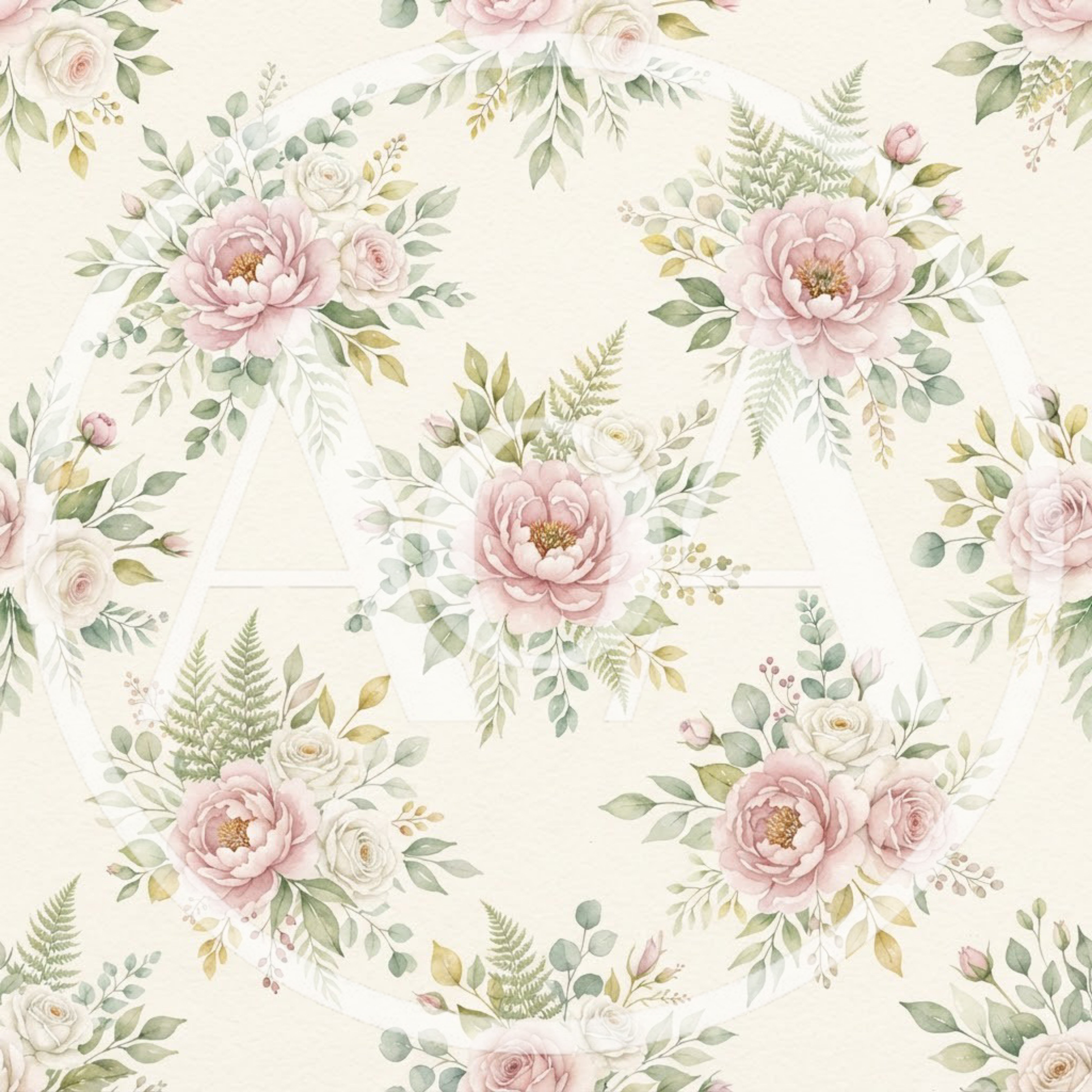 Watercolor Floral Seamless Pattern With Pink Peonies