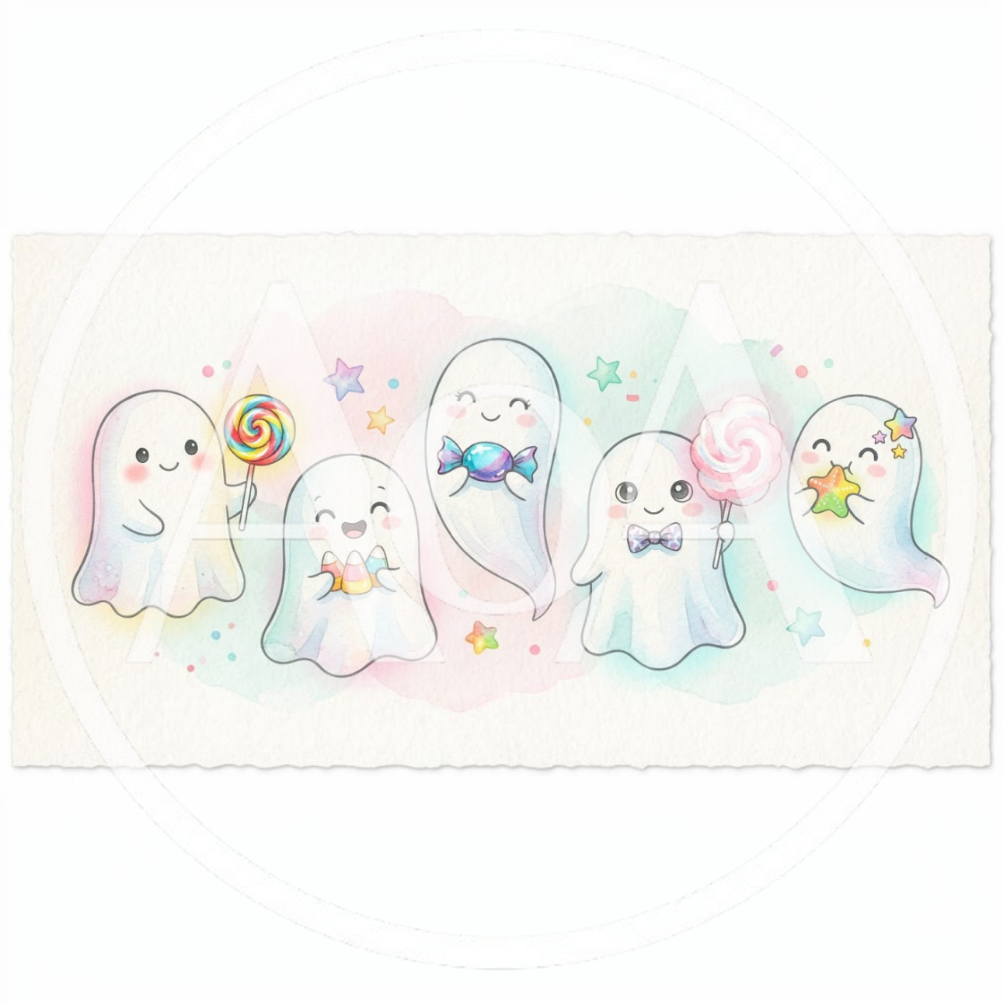 Cute Watercolor Ghosts With Halloween Candy