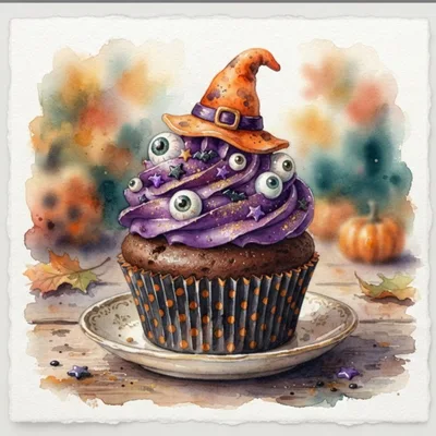 Halloween Cupcake With Witch Hat And Eyeballs