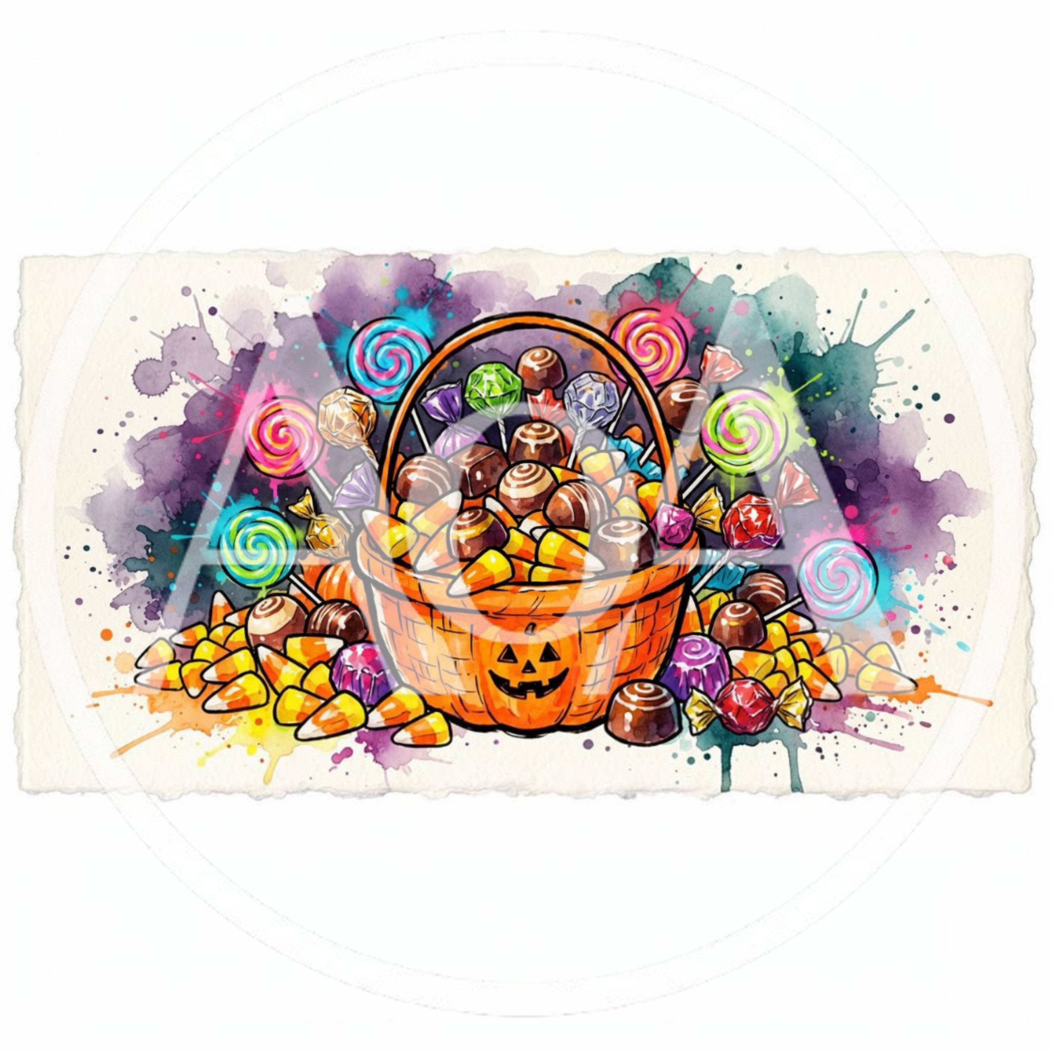 Watercolor Illustration Of A Halloween Candy Basket
