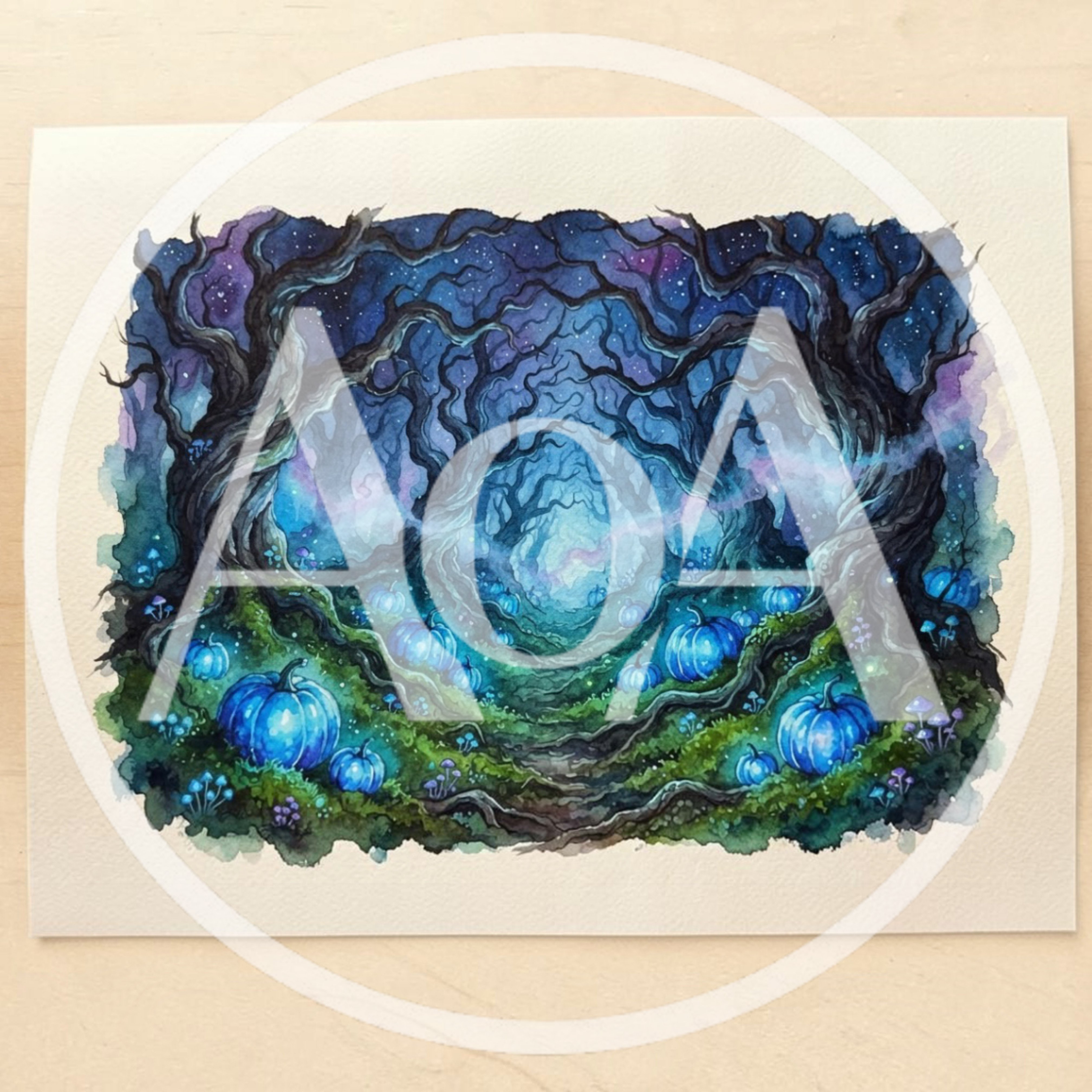 Watercolor Illustration Of A Magical Enchanted Pumpkin Forest