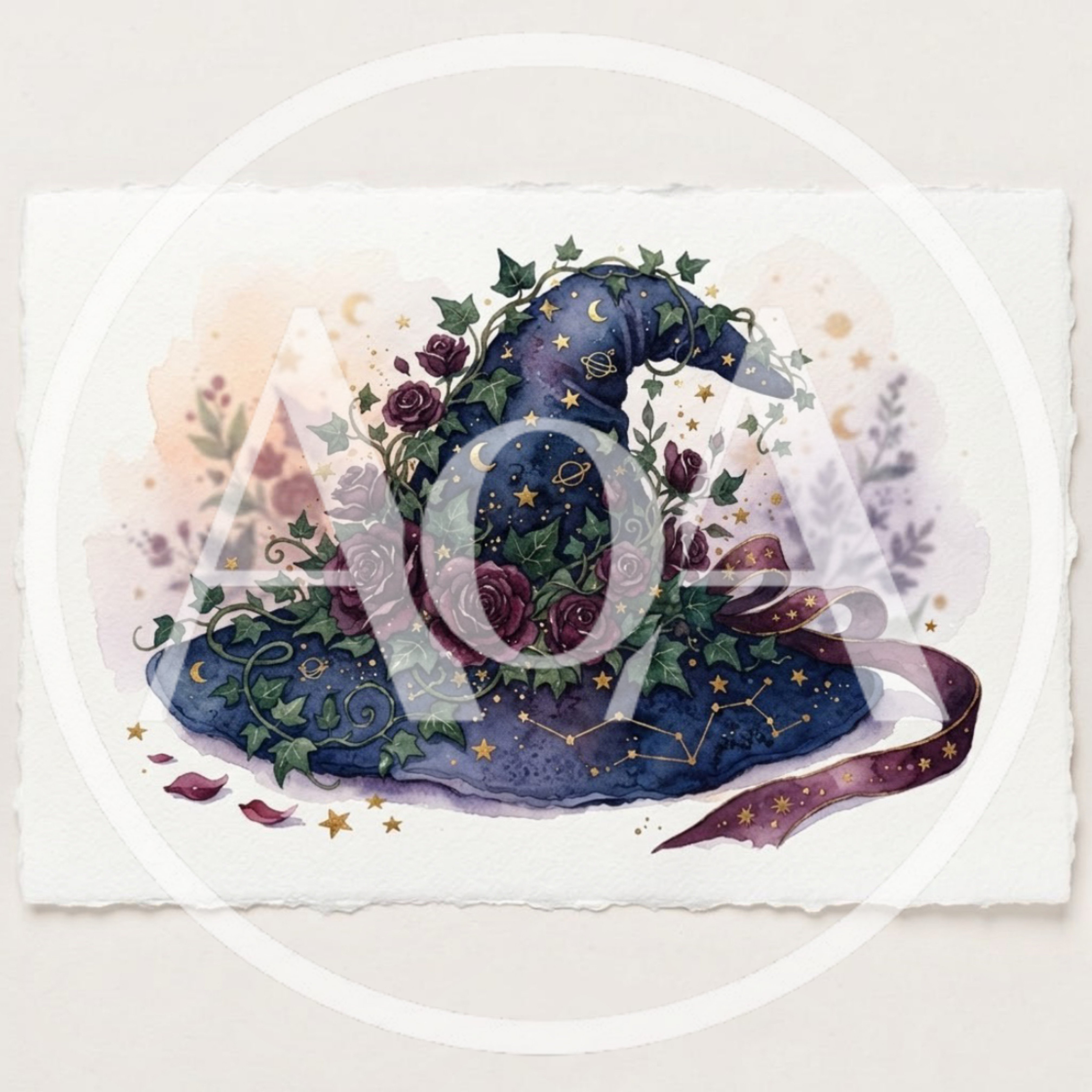 Watercolor Illustration Of A Magical Witch Hat With Roses