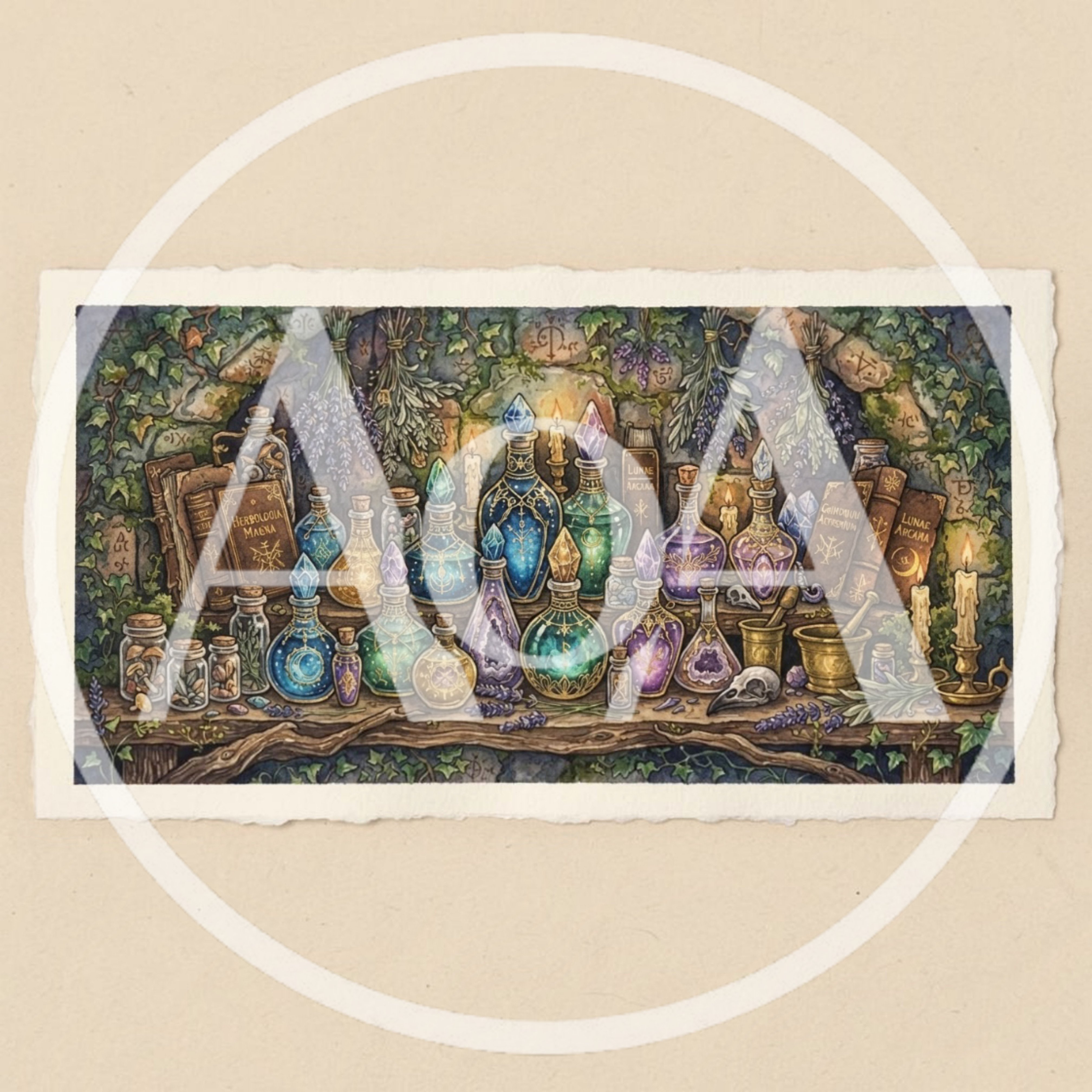 Watercolor Illustration Of Magical Alchemist Potion Bottles