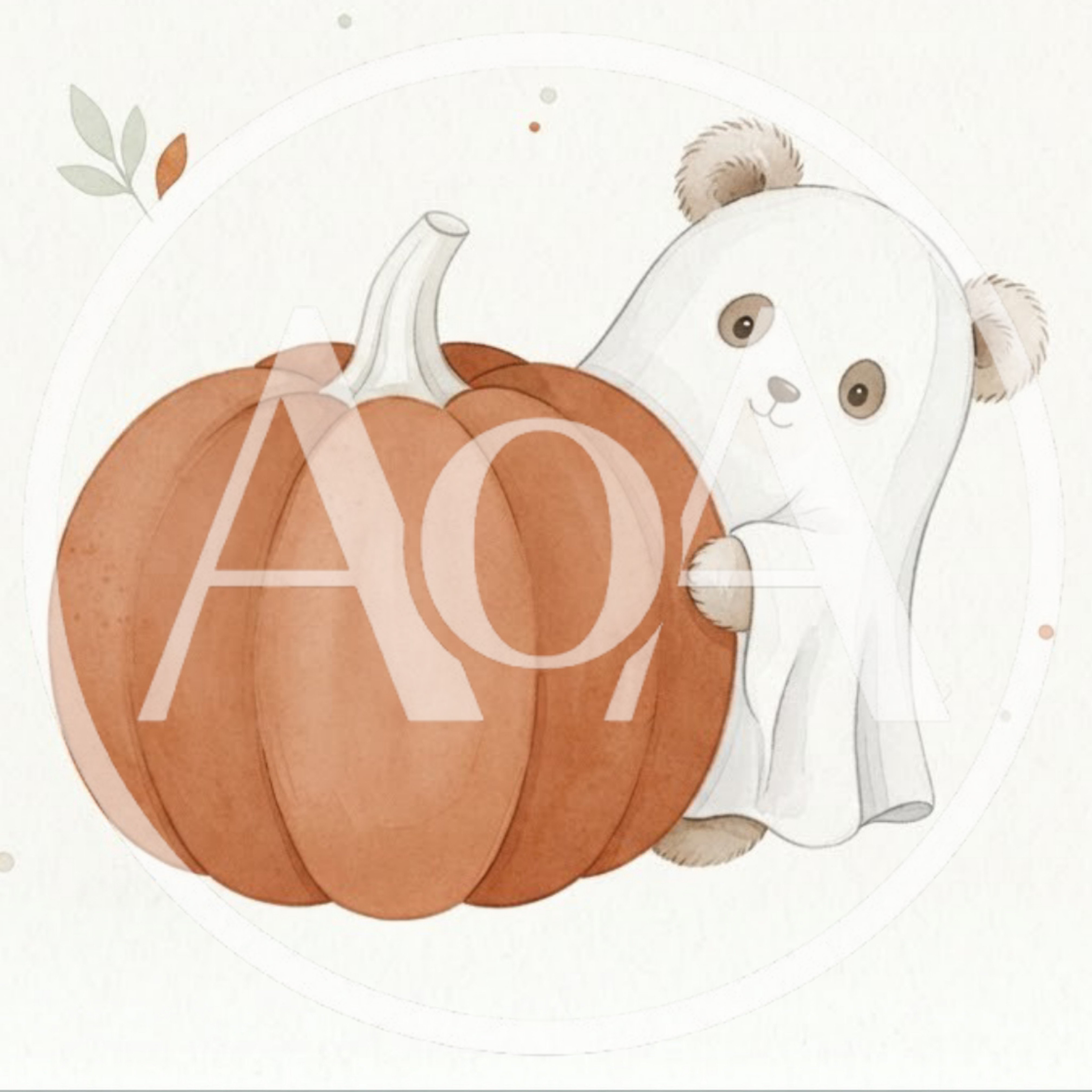 Cute Teddy Bear Dressed As A Ghost With Pumpkin