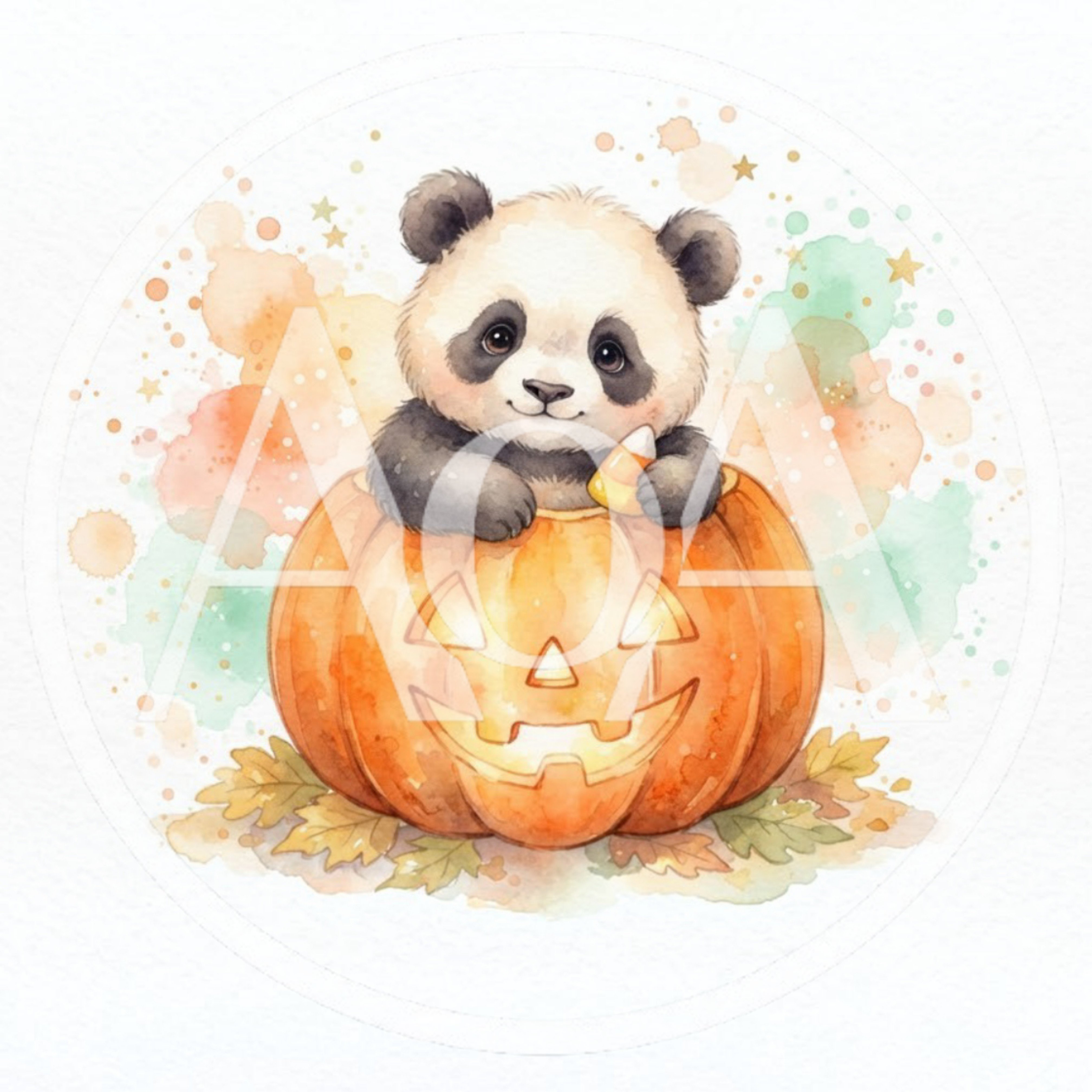Cute Baby Panda Sitting Inside A Jack O Lantern