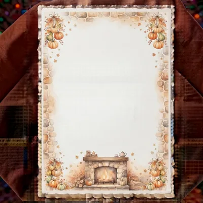 Autumn Themed Stationery Paper With Fireplace Border