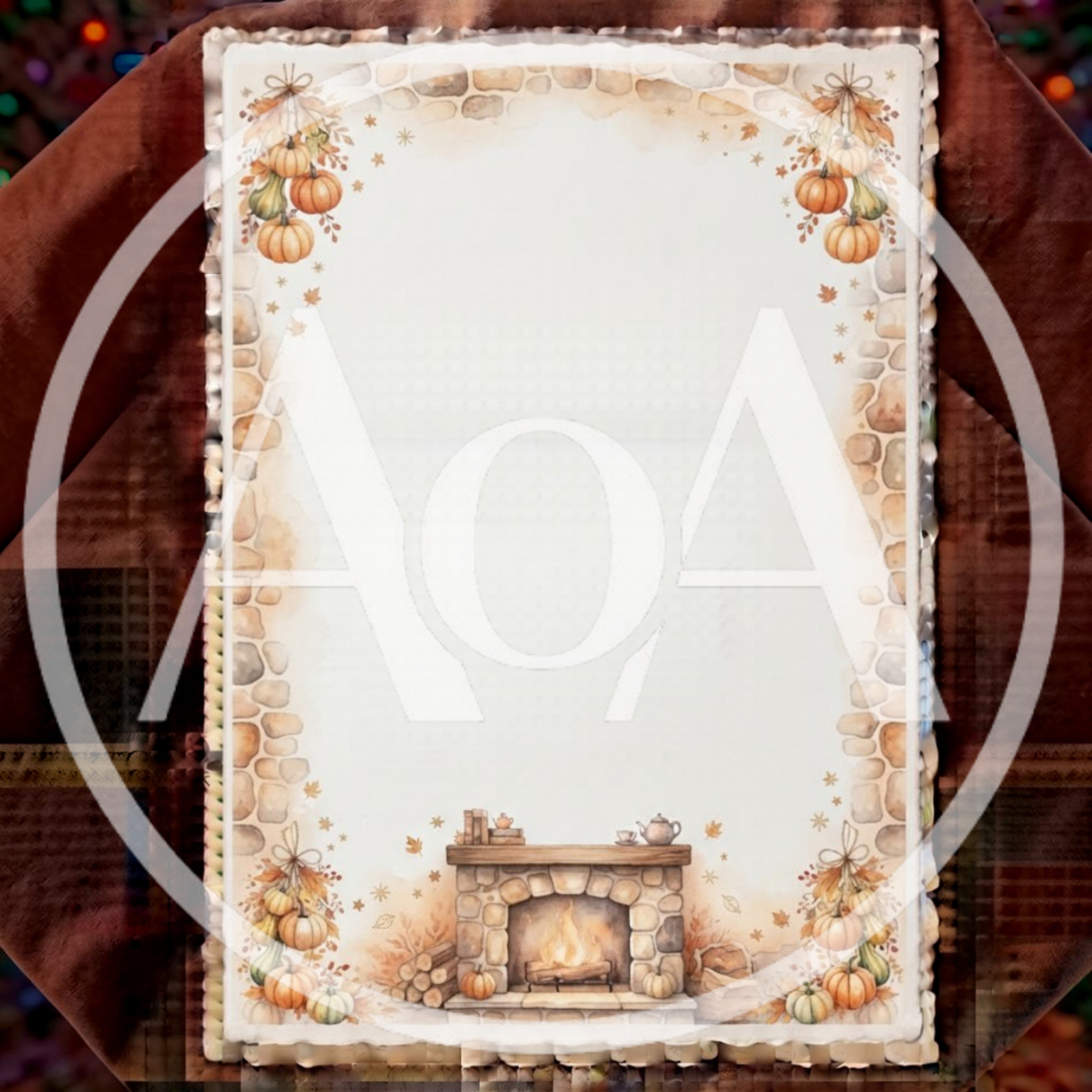 Autumn Themed Stationery Paper With Fireplace Border