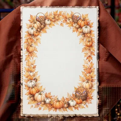 Autumnal Pumpkin And Maple Leaf Decorative Border