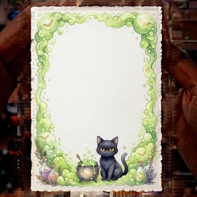 Cute Black Cat With Witchy Potion Border