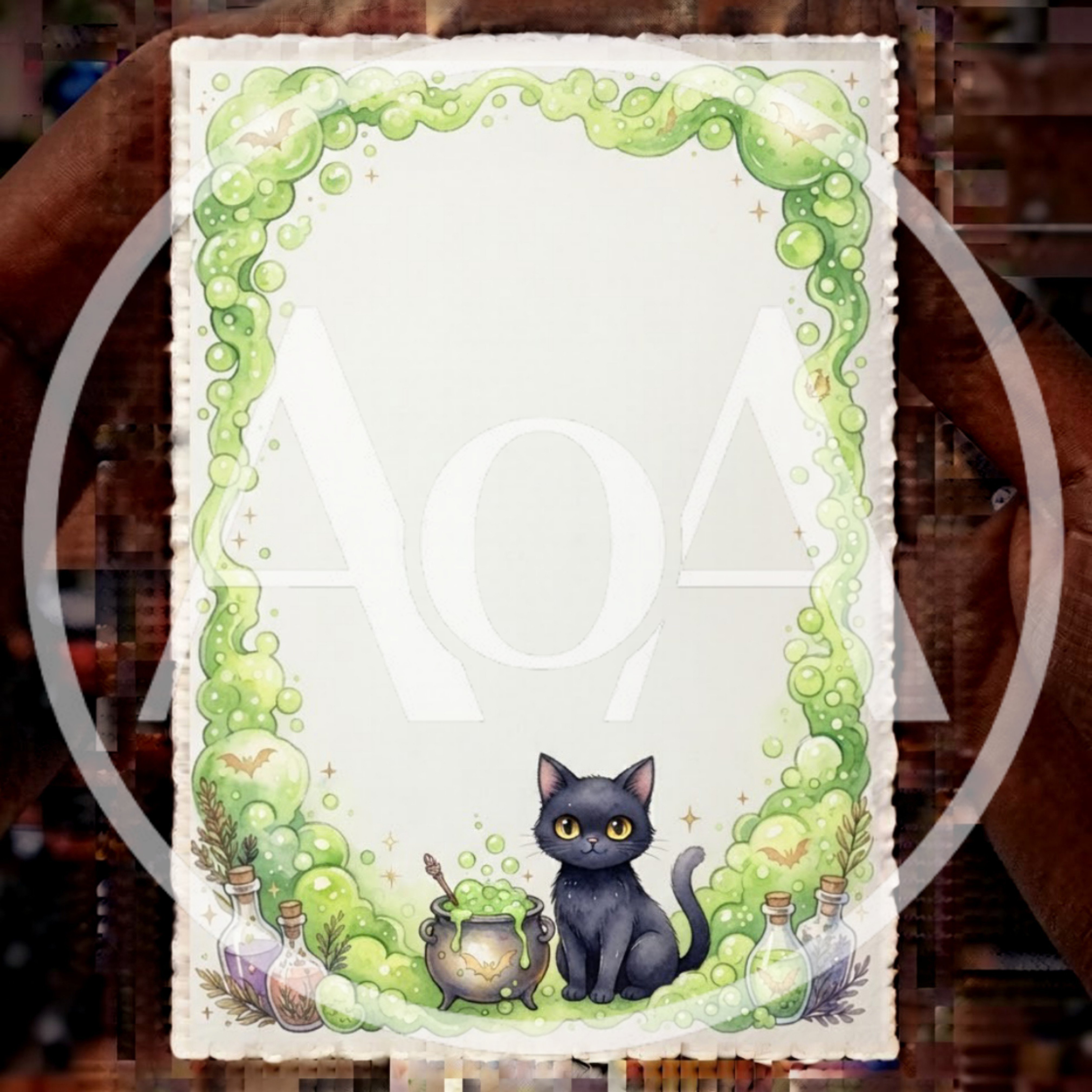 Cute Black Cat With Witchy Potion Border