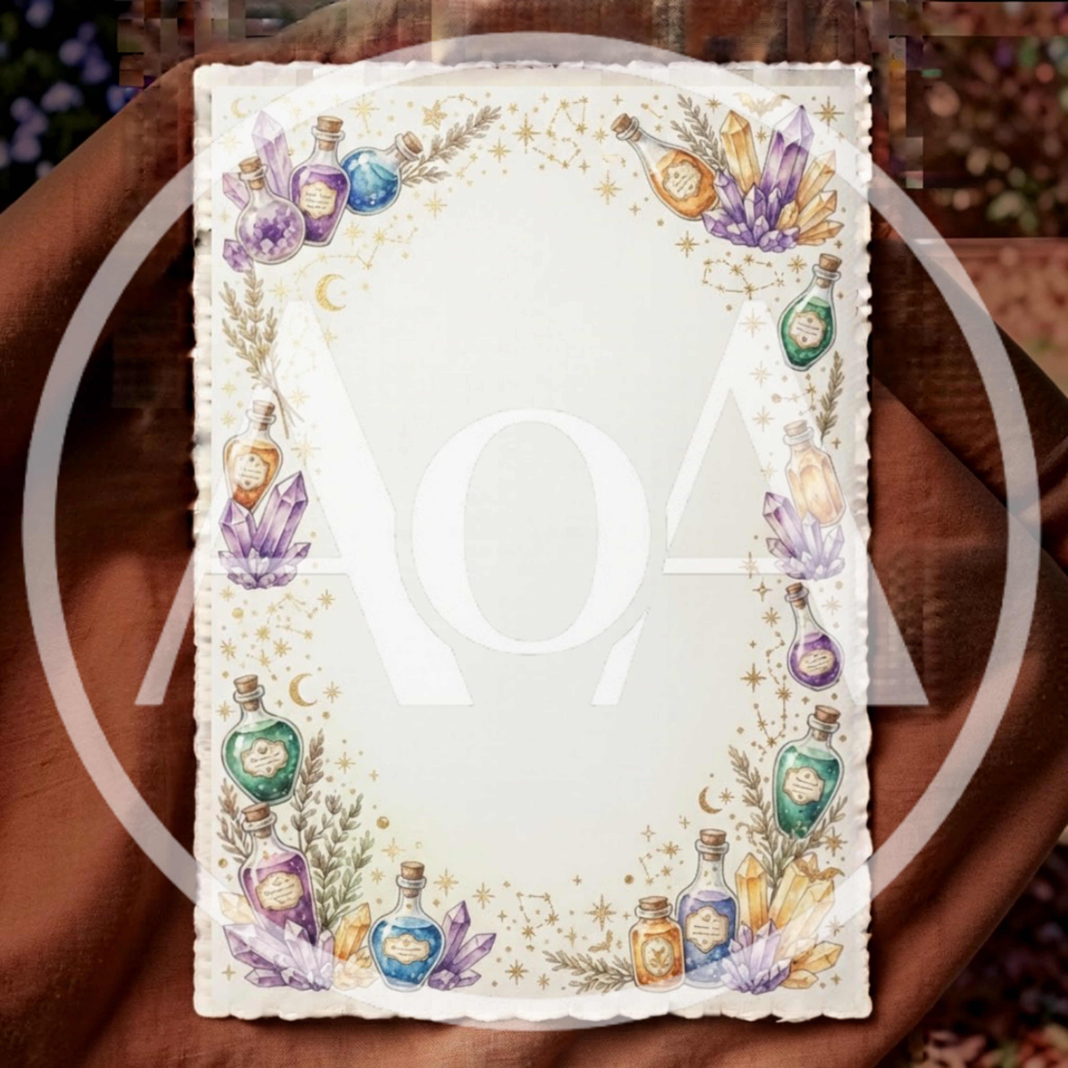 Magical Potion Bottle and Crystal Border Stationery