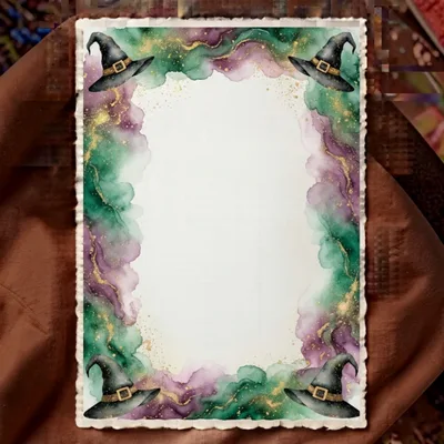 Halloween Witch Hat Watercolor Border Frame
