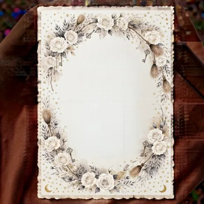 Vintage Floral Stationery Border With Roses And Keys