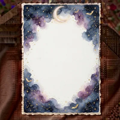Watercolor Celestial Night Sky Stationery Border