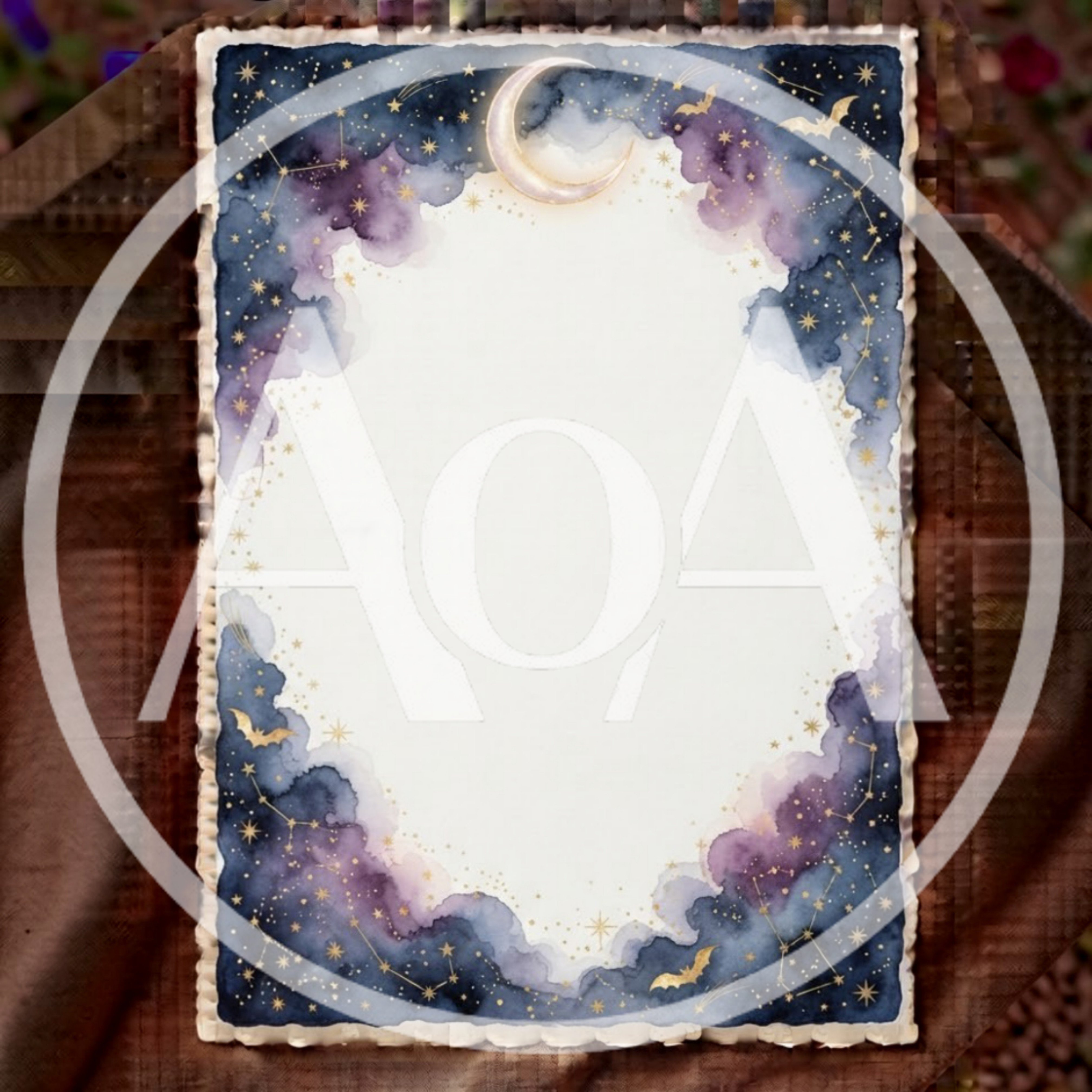 Watercolor Celestial Night Sky Stationery Border