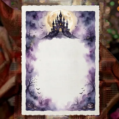 Watercolor Halloween Invitation Card With Haunted Castle